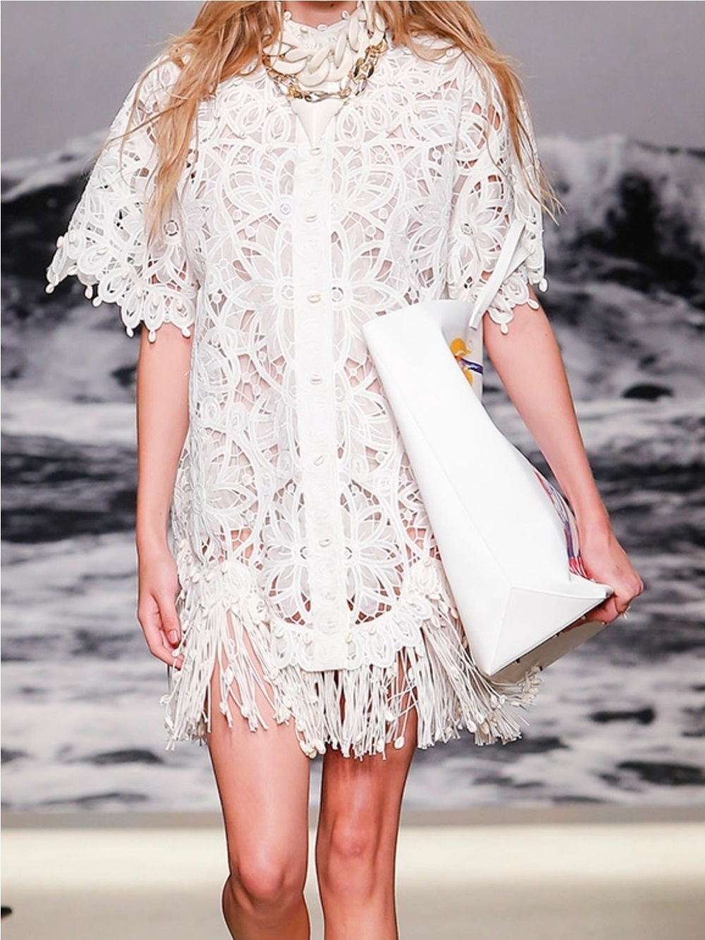 Zimmermann Wavelength Silk Seashell Fringe Shirtdress – Spring 2020 Runway